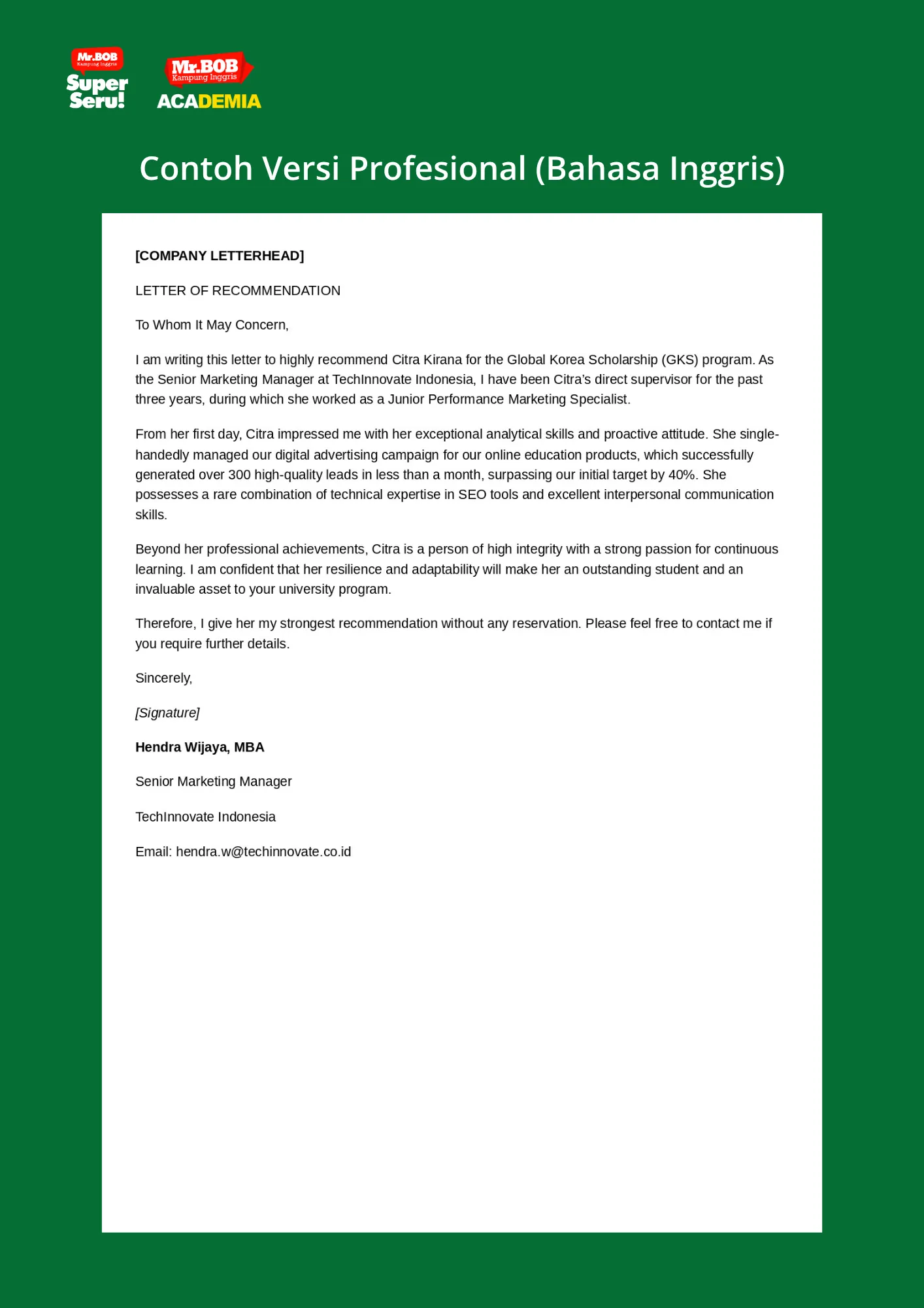 contoh surat rekomendasi beasiswa